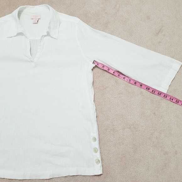 St. Tropez West Women’s 100% Linen White Tunic Top Size M 3/4 Sleeve Button Deta - Picture 8 of 10